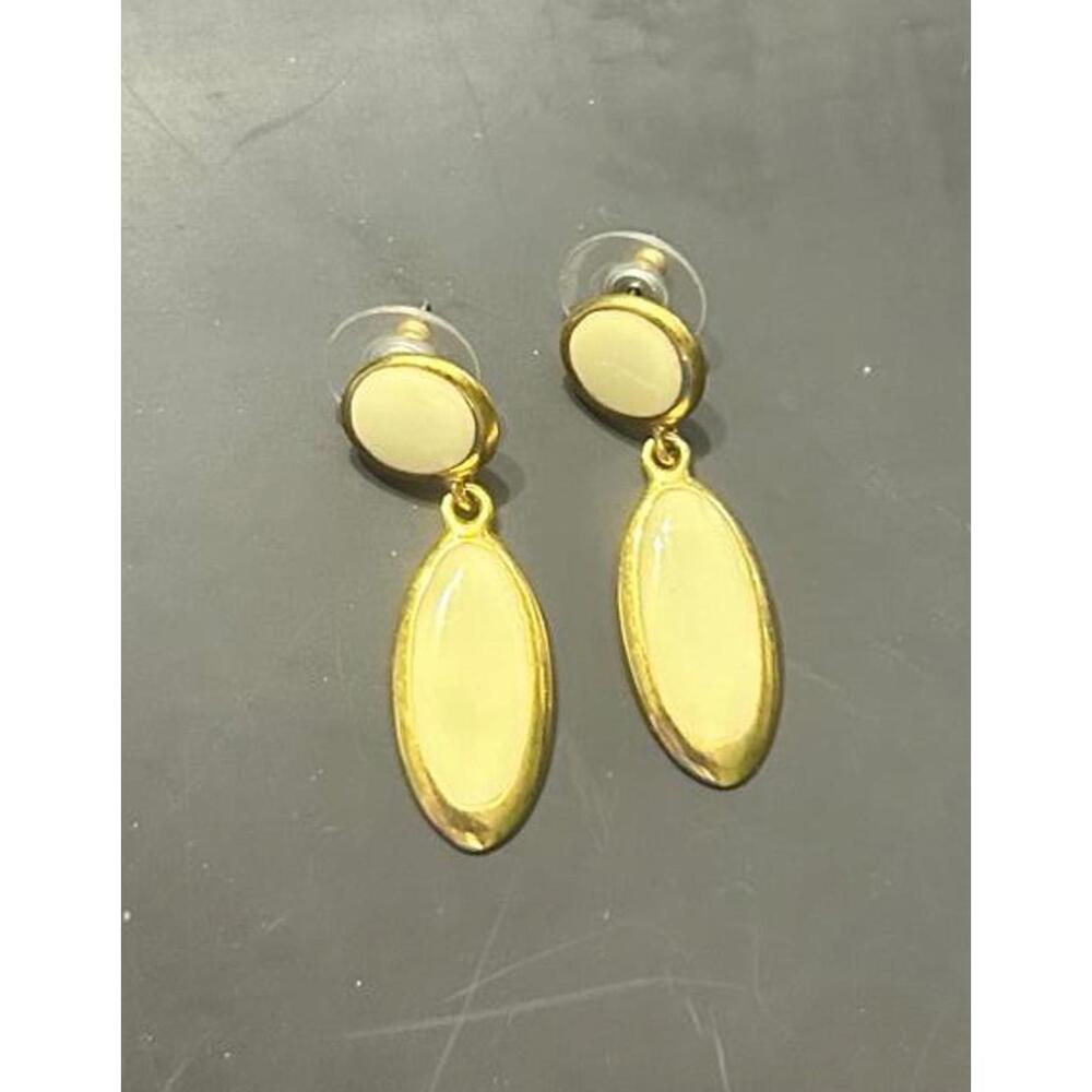 1990s Nude Enamel Dangle Earrings, Gold Tone Minimalist Vintage Jewelry